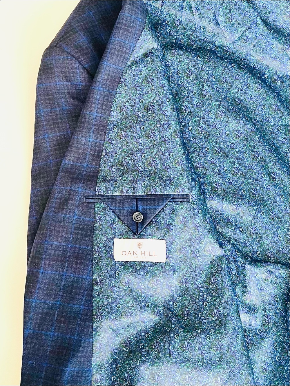 5XLarge Stretch Oak Hill Blue Plaid Men's Blazer - Classic Tailored Style - Picture 9 of 11